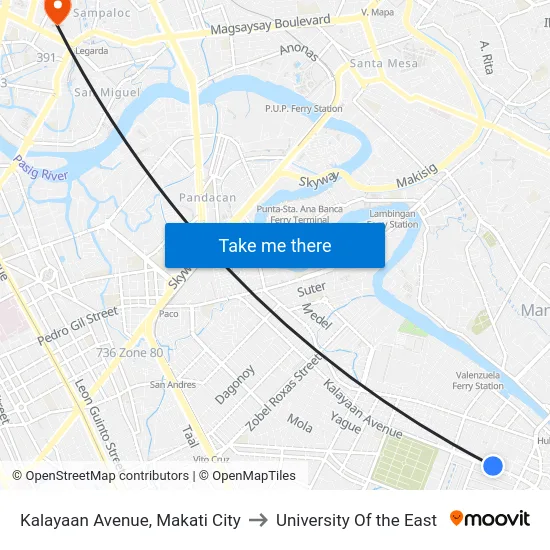 Kalayaan Avenue, Makati City to University Of the East map