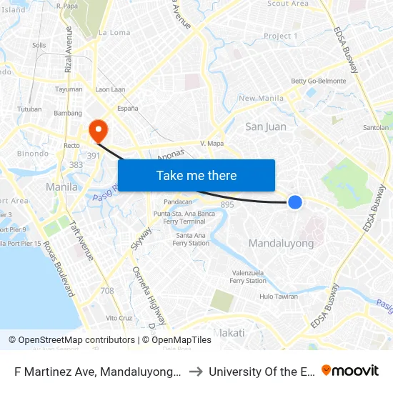 F Martinez Ave, Mandaluyong City to University Of the East map