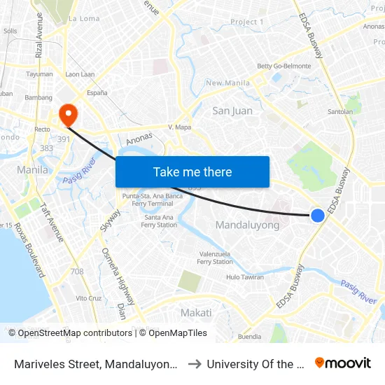 Mariveles Street, Mandaluyong City to University Of the East map