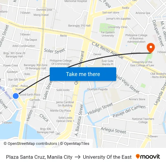 Plaza Santa Cruz, Manila City to University Of the East map