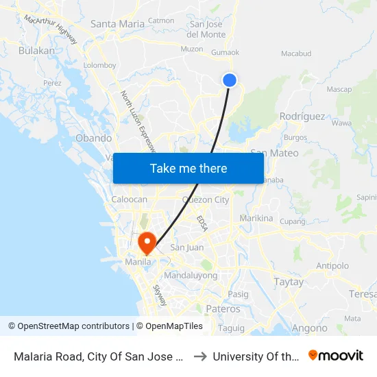Malaria Road, City Of San Jose Del Monte to University Of the East map