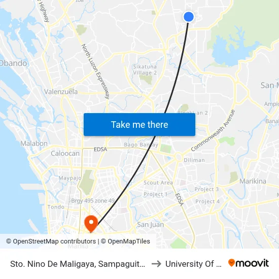 Sto. Nino De Maligaya, Sampaguita, Caloocan City to University Of the East map