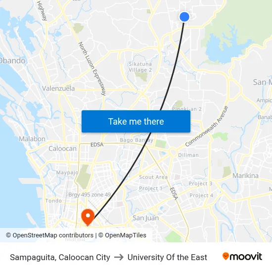 Sampaguita, Caloocan City to University Of the East map