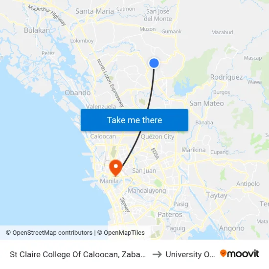 St Claire College Of Caloocan, Zabarte Road, Caloocan City to University Of the East map