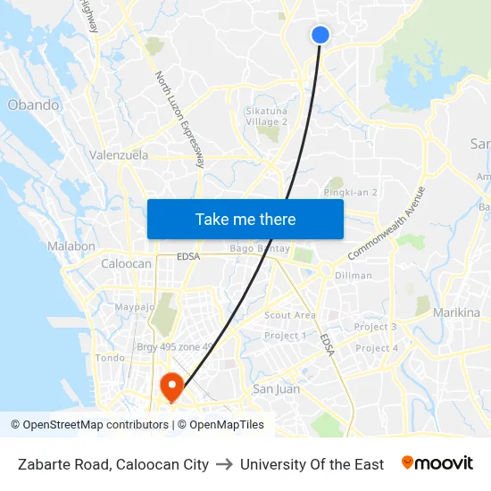 Zabarte Road, Caloocan City to University Of the East map