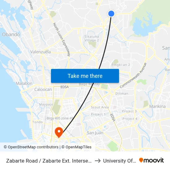 Zabarte Road / Zabarte Ext. Intersection, Caloocan City to University Of the East map