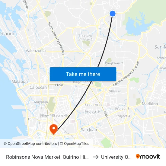 Robinsons Nova Market, Quirino Highway, Caloocan City to University Of the East map