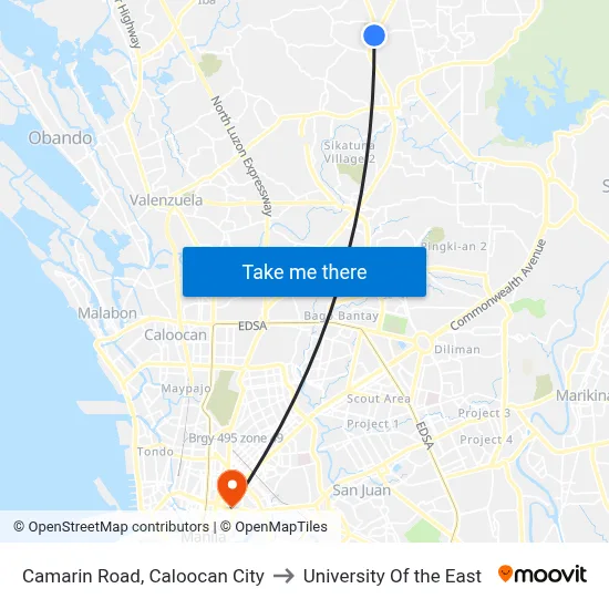 Camarin Road, Caloocan City to University Of the East map