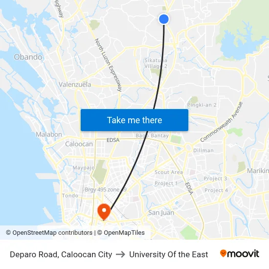 Deparo Road, Caloocan City to University Of the East map