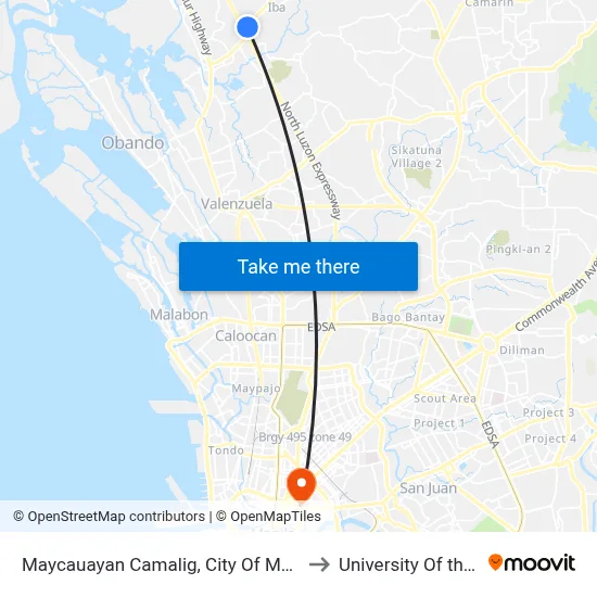Maycauayan Camalig, City Of Meycauayan to University Of the East map