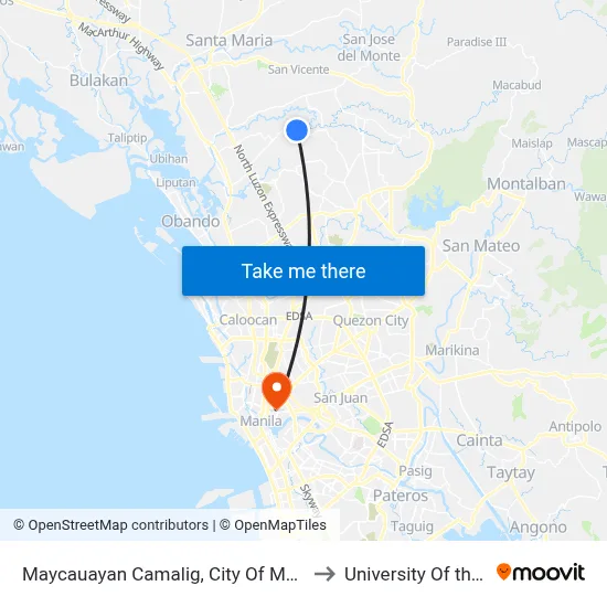 Maycauayan Camalig, City Of Meycauayan to University Of the East map