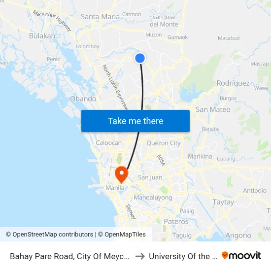 Bahay Pare Road, City Of Meycauayan to University Of the East map