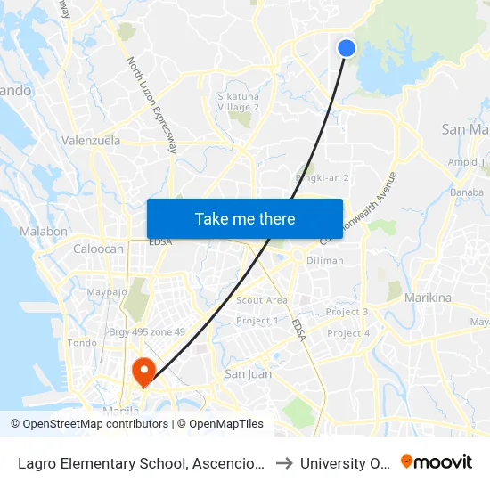 Lagro Elementary School, Ascencion Avenue, Quezon City to University Of the East map