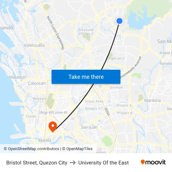 Bristol Street, Quezon City to University Of the East map
