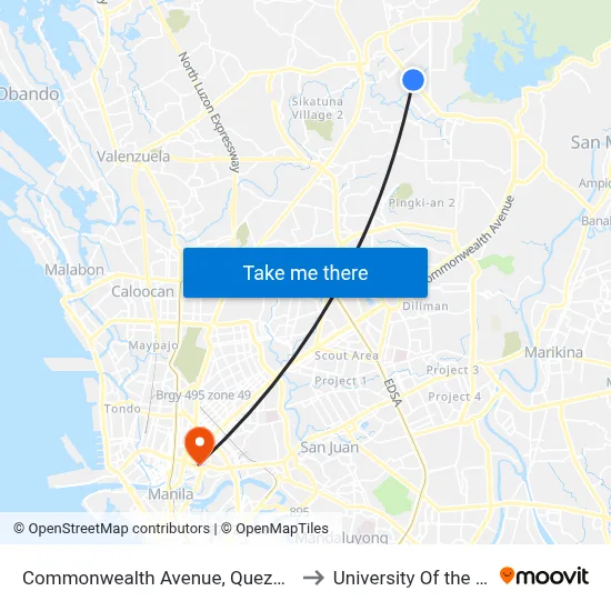 Commonwealth Avenue, Quezon City to University Of the East map