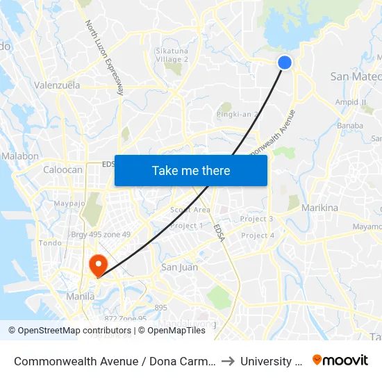Commonwealth Avenue / Dona Carmen Intersection, Quezon City to University Of the East map