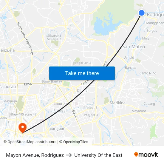 Mayon Avenue, Rodriguez to University Of the East map