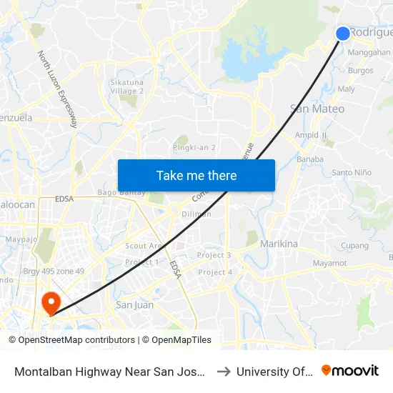 Montalban Highway Near San Jose Bridge, Rodriguez to University Of the East map