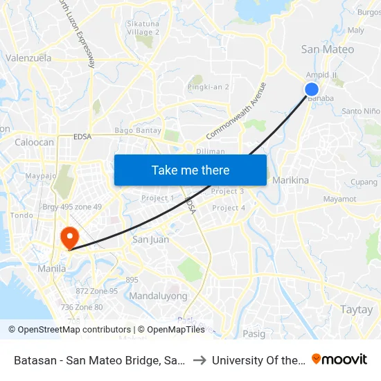 Batasan - San Mateo Bridge, San Mateo to University Of the East map