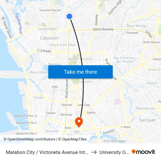 Malabon City / Victoneta Avenue Intersection, Malabon City to University Of the East map