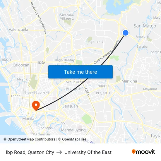 Ibp Road, Quezon City to University Of the East map