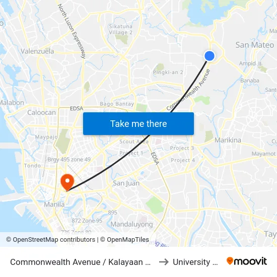 Commonwealth Avenue / Kalayaan A Intersection, Quezon City to University Of the East map