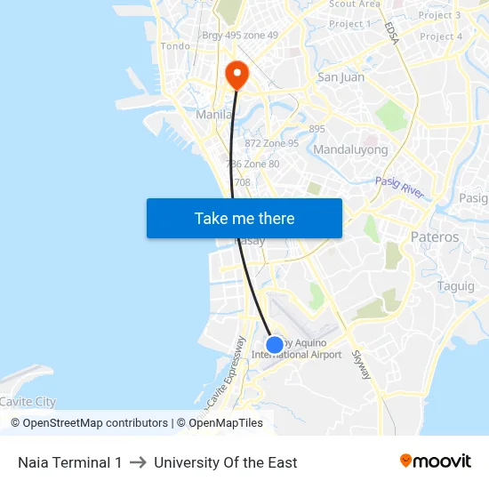 Naia Terminal 1 to University Of the East map