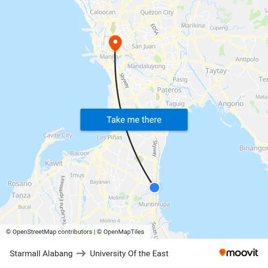 Starmall Alabang to University Of the East map