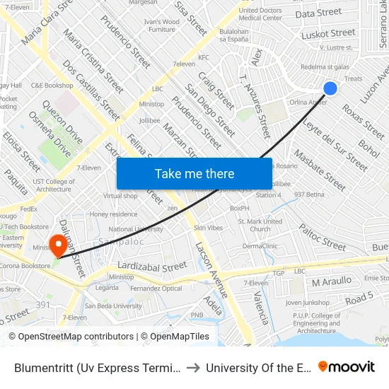 Blumentritt (Uv Express Terminal) to University Of the East map