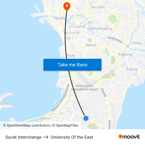 Sucat Interchange to University Of the East map