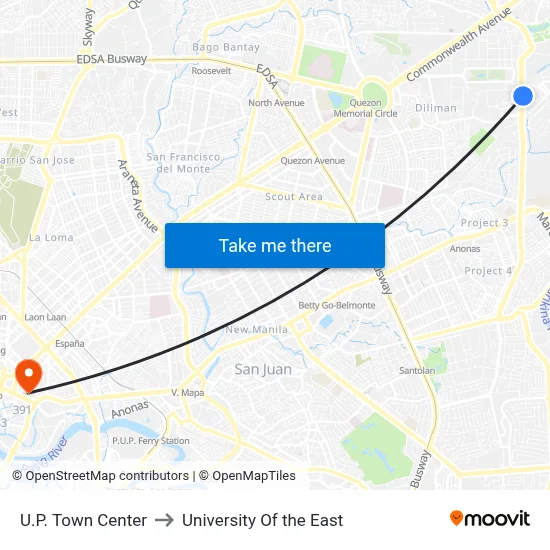 U.P. Town Center to University Of the East map