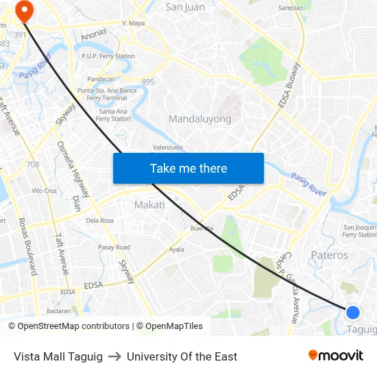Vista Mall Taguig to University Of the East map
