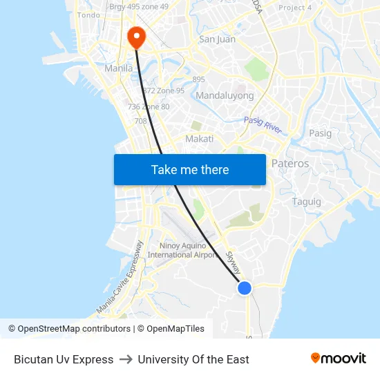 Bicutan Uv Express to University Of the East map