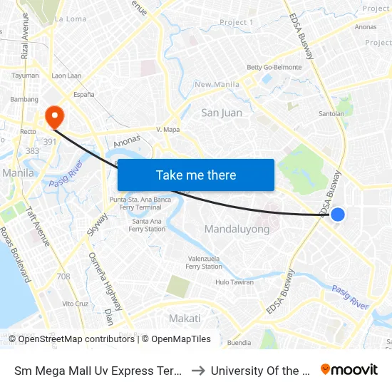 Sm Mega Mall Uv Express Terminal to University Of the East map