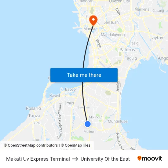 Makati Uv Express Terminal to University Of the East map