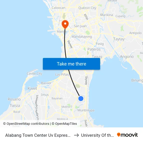 Alabang Town Center Uv Express Terminal to University Of the East map