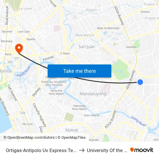 Ortigas-Antipolo Uv Express Terminal to University Of the East map