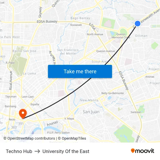 Techno Hub to University Of the East map