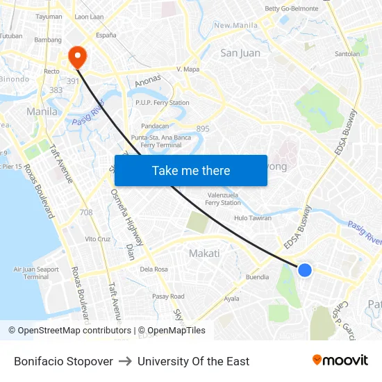 Bonifacio Stopover to University Of the East map