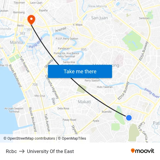 Rcbc to University Of the East map