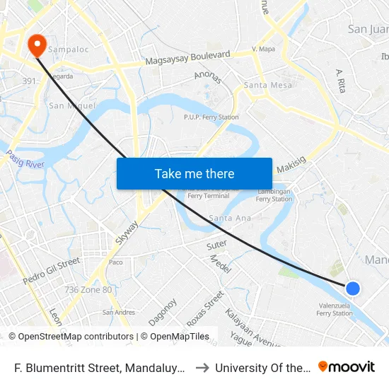 F. Blumentritt Street, Mandaluyong City to University Of the East map