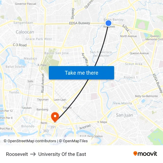 Roosevelt to University Of the East map