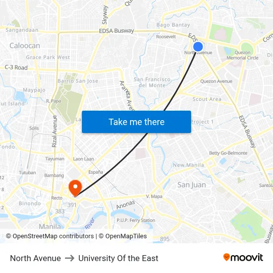 North Avenue to University Of the East map