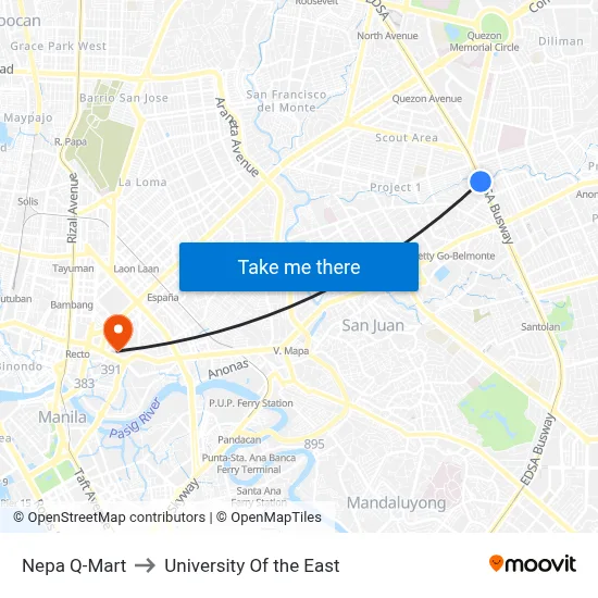 Nepa Q-Mart to University Of the East map