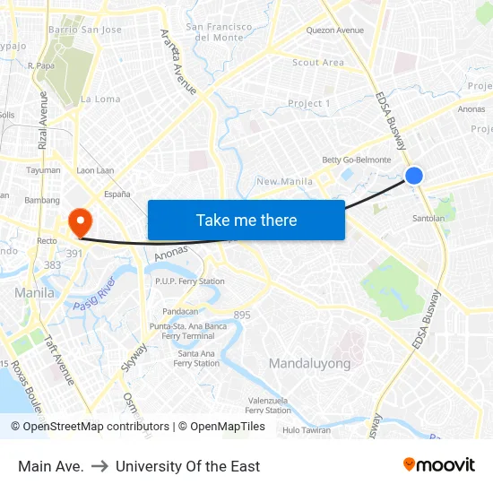 Main Ave. to University Of the East map