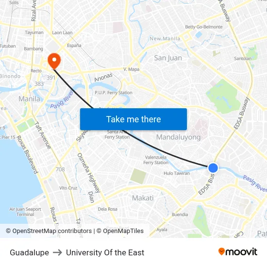 Guadalupe to University Of the East map