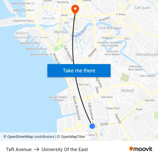 Taft Avenue to University Of the East map