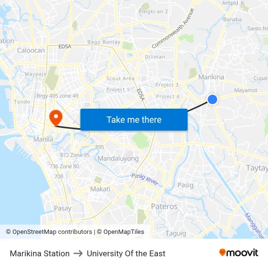 Marikina Station to University Of the East map