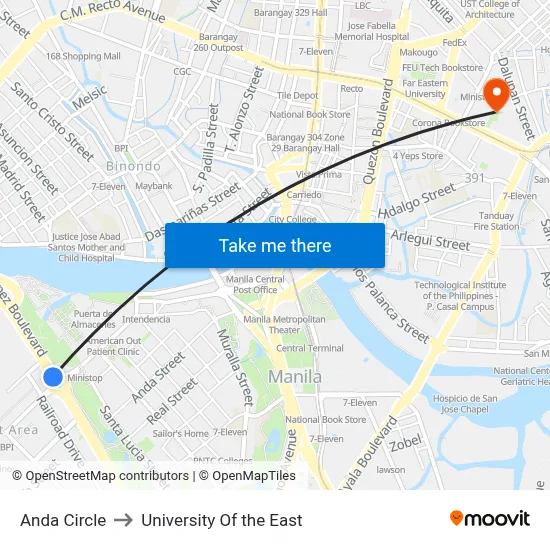 Anda Circle to University Of the East map
