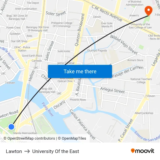 Lawton to University Of the East map